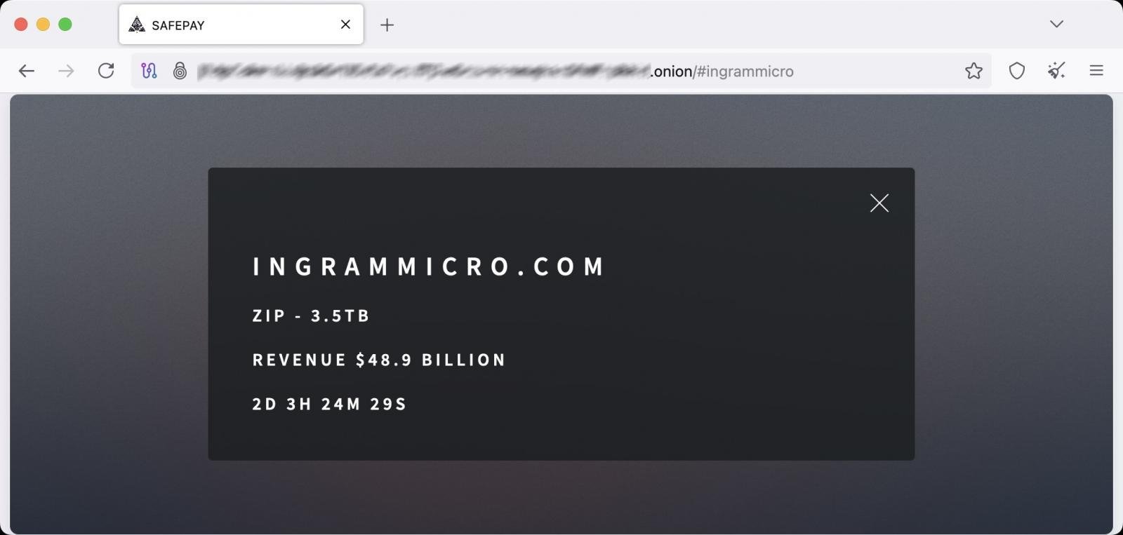 Entrada da Ingram Micro no site de vazamento da SafePay