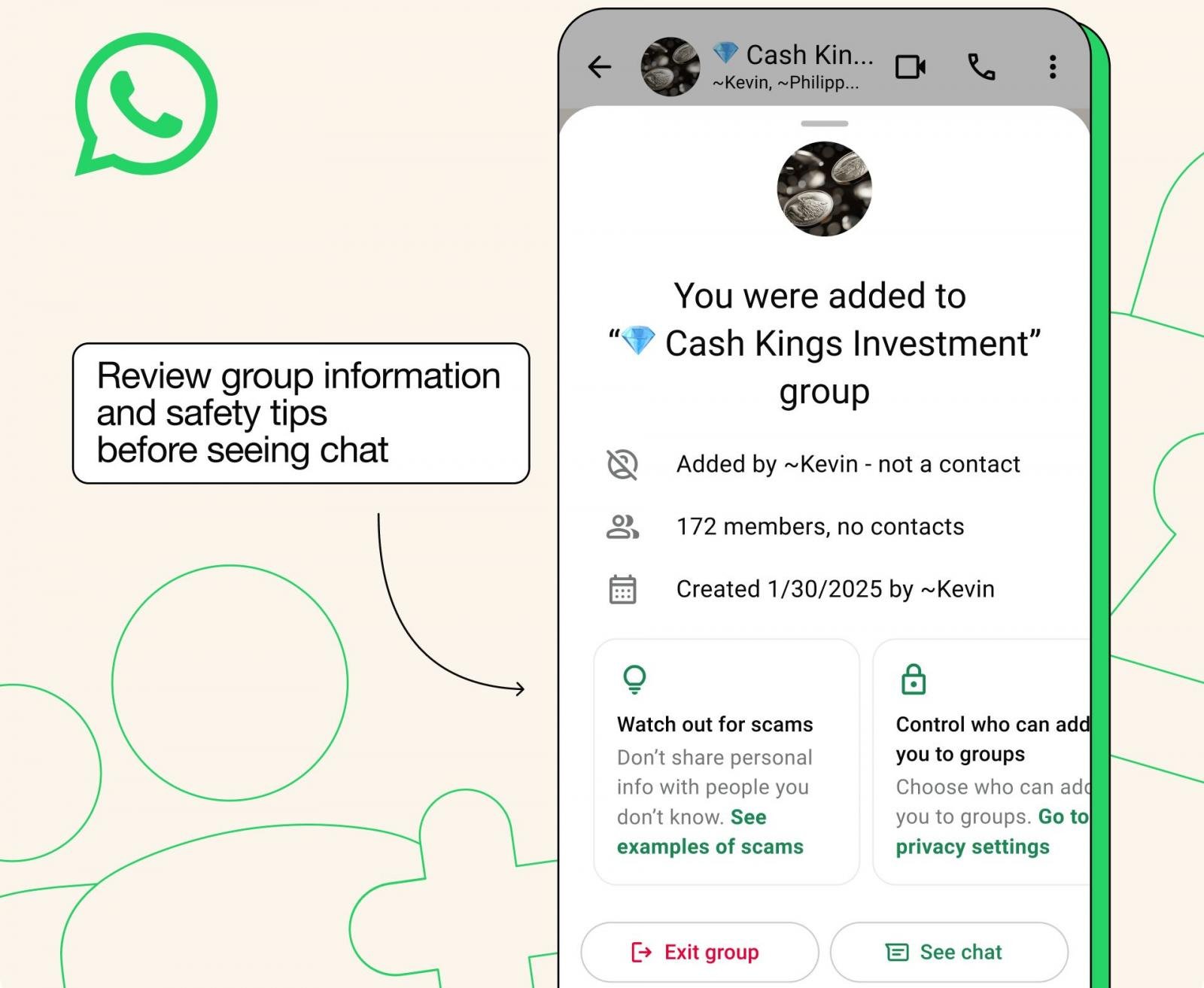Alerta de grupo de golpes do WhatsApp